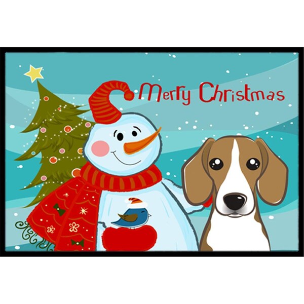 Carolines Treasures Snowman With Beagle Indoor and Outdoor Mat- 18 x 27 in. - BB1859MAT