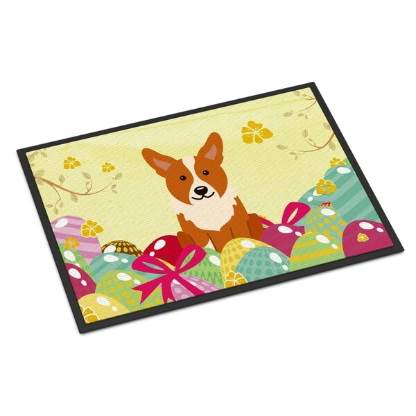 Carolines Treasures 18 x 27 in. Easter Eggs Corgi Indoor or Outdoor Mat - BB6100MAT