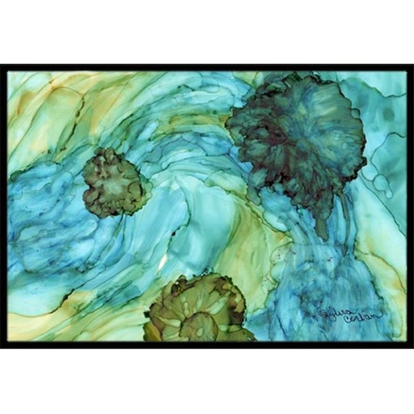 Jensendistributionservices Abstract In Teal Flowers Indoor & Outdoor Mat; 18 x 27 in. - MI892669