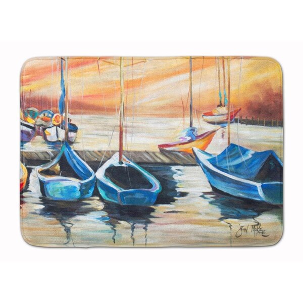 Carolines Treasures Beach View with Sailboats Machine Washable Memory Foam Mat - JMK1038RUG