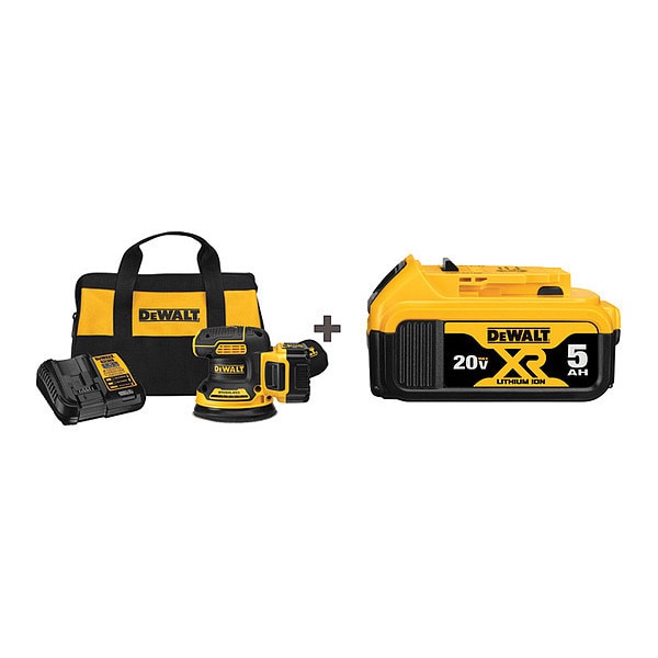 Dewalt 20V Brushless 5 in. Cordless Variable Speed Random Orbital Sander Kit , Includes 2 (5.0 Ah Battery) - DCW210P1/DCB205