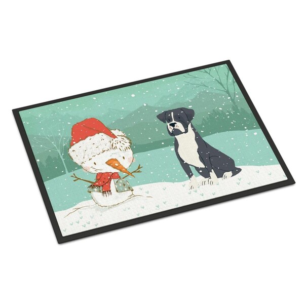 Carolines Treasures 24 x 36 in. Black Boxer & Snowman Christmas Indoor or Outdoor Mat - CK2035JMAT