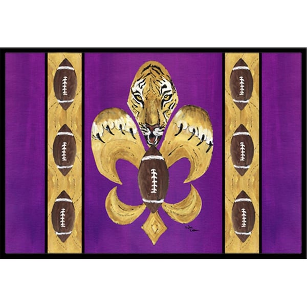 Carolines Treasures 36 x 24 in. Tiger Football Fleur De Lis Indoor Or Outdoor Doormat - 8205-JMAT