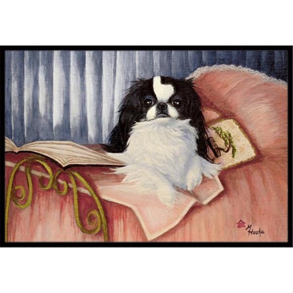 Carolines Treasures Japanese Chin Reading In Bed Indoor and Outdoor Mat- 24 x 36 in. - MH1058JMAT