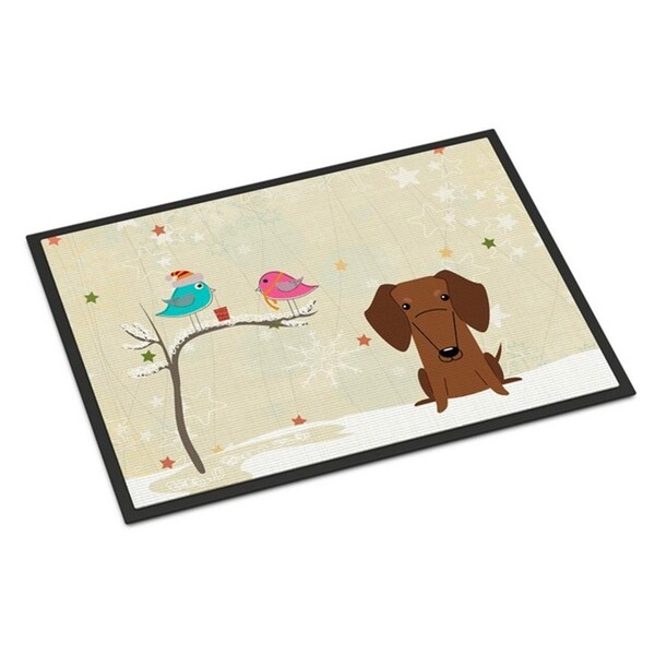 Jensendistributionservices Christmas Presents Between Friends Dachshund Red Brown Indoor or Outdoor Mat, 24 x 0.25 x 36 in. - MI2549679