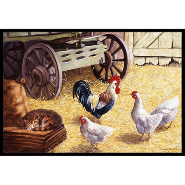 Jensendistributionservices Rooster & Hens Chickens in the Barn Indoor or Outdoor Mat, 24 x 36 - MI2557370