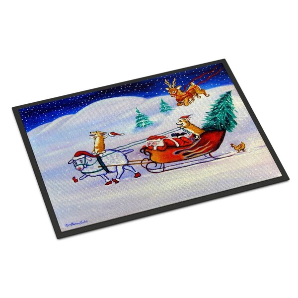Carolines Treasures 24 x 36 in. Corgi Highhacked Santa Claus Sleigh Indoor or Outdoor Mat - 7442JMAT