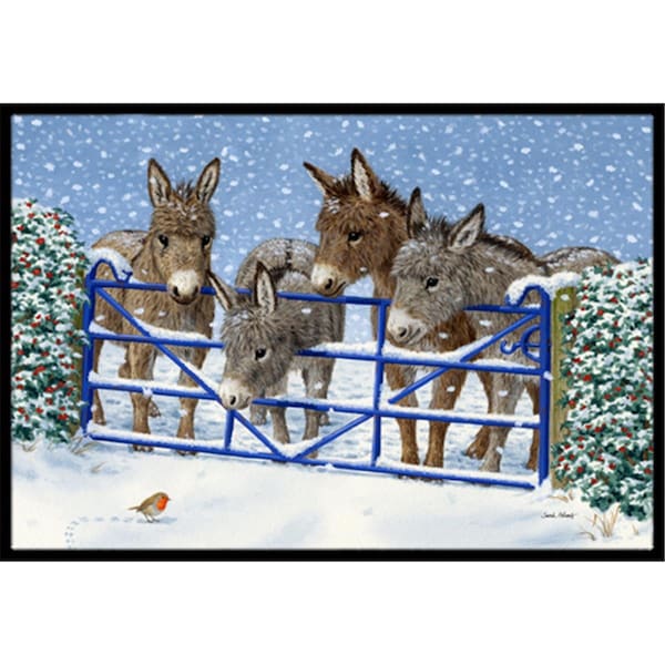 Carolines Treasures Donkeys and Robin at the Fence Indoor or Outdoor Mat- 24 x 36 - ASA2210JMAT