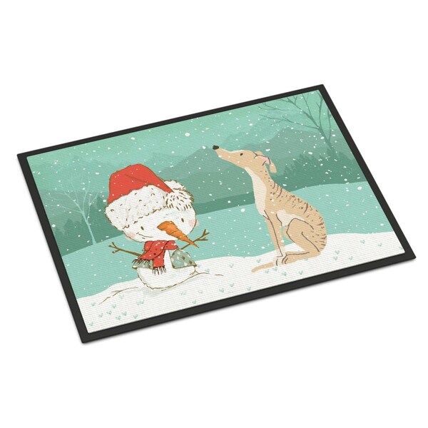 Carolines Treasures 18 x 27 in. Brindle Greyhound Snowman Christmas Indoor or Outdoor Mat - CK2043MAT