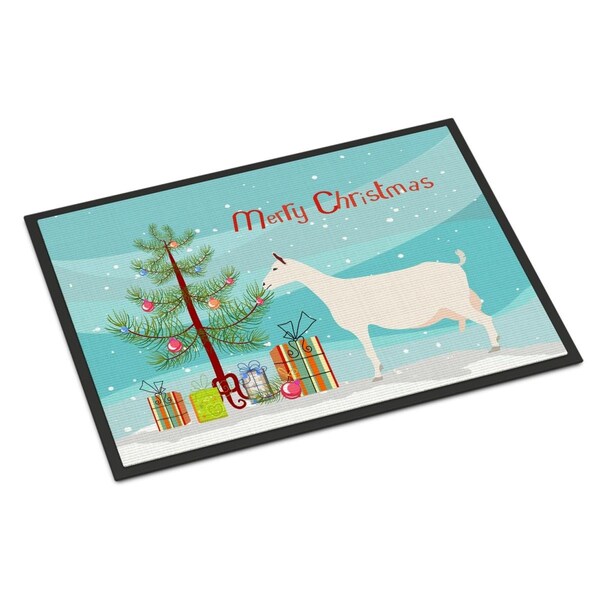 Carolines Treasures Saanen Goat Christmas Indoor or Outdoor Mat - 18 x 27 in. - BB9256MAT