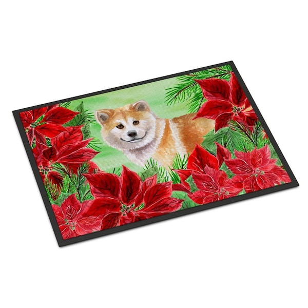 Carolines Treasures Shiba Inu Poinsettas Indoor or Outdoor Mat, 24 x 36 in. - CK1326JMAT