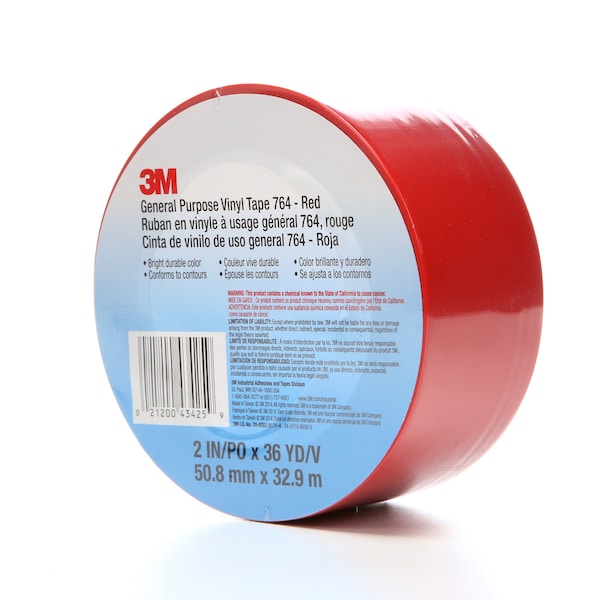 3M Vinyl Tape, Red, 2" x 36 yd., 5 mil - 70006281714