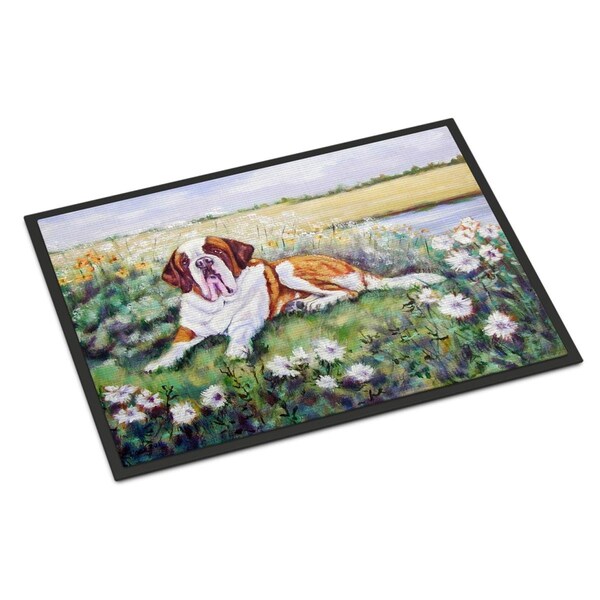 Carolines Treasures 24 x 36 in. Saint Bernard in Flowers Indoor or Outdoor Mat - 7446JMAT