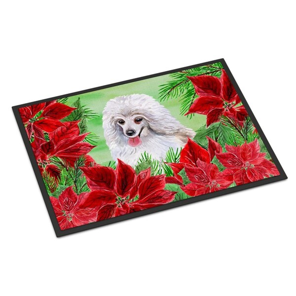 Carolines Treasures Medium White Poodle Poinsettas Indoor or Outdoor Mat, 24 x 36 in. - CK1331JMAT
