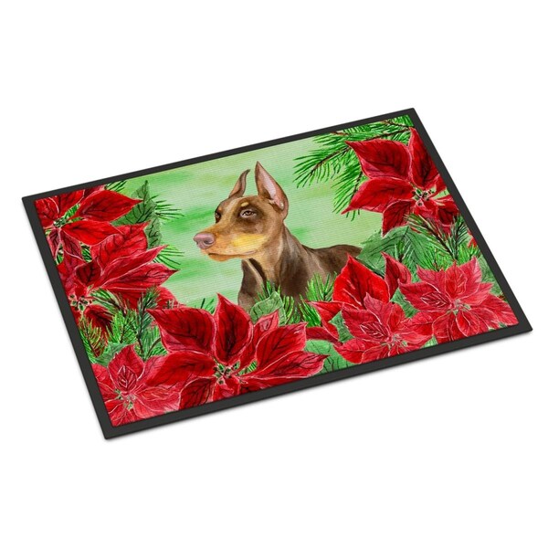 Carolines Treasures Doberman Pinscher Poinsettas Indoor or Outdoor Mat - 18 x 27 in. - CK1357MAT
