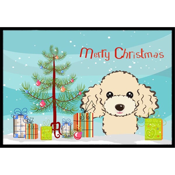 Carolines Treasures Christmas Tree and Buff Poodle Indoor or Outdoor Mat- 18 x 27 - BB1630MAT