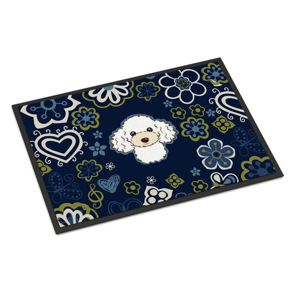 Carolines Treasures 24 x 36 in. Blue Flowers White Poodle Indoor or Outdoor Mat - BB5108JMAT