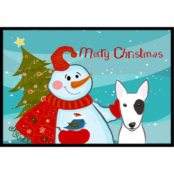 Carolines Treasures Snowman With Bull Terrier Indoor and Outdoor Mat- 24 x 36 in. - BB1829JMAT