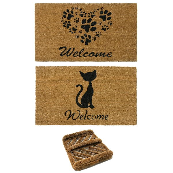 Rubber-Cal "Cat Doormat Kit" - 2 Cat Doormats & 1 Coir Boot Scraper - 10-108-001