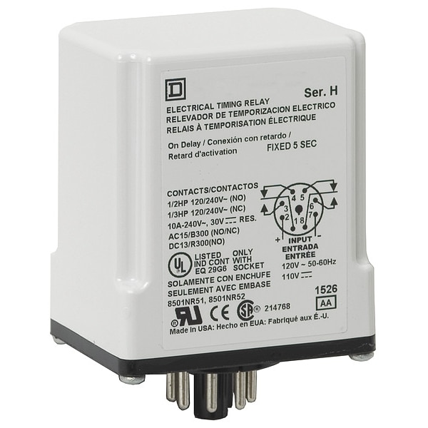 Relé de retardo de tiempo Schneider Electric, 24V AC/DC, 8 pines - 9050JCK1F2V14