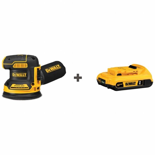 Dewalt 20V 5 in. Brushless Cordless Variable-Speed Random Orbital Sander + Lithium-Ion 2.0Ah Battery - DCW210B/DCB203