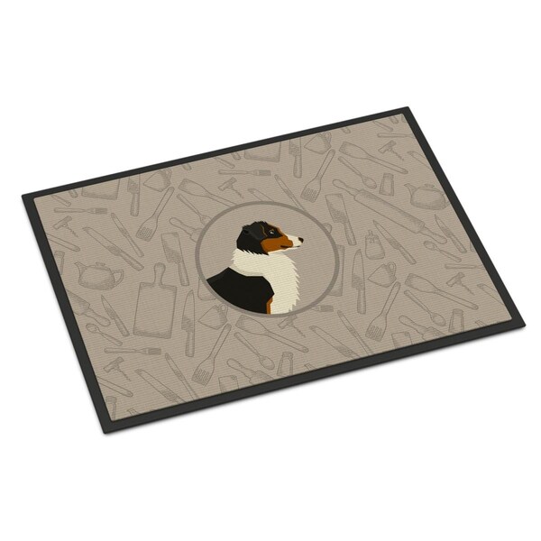 Carolines Treasures 24 x 36 in. Australian Shepherd in the Kitchen Indoor or Outdoor Mat - CK2163JMAT