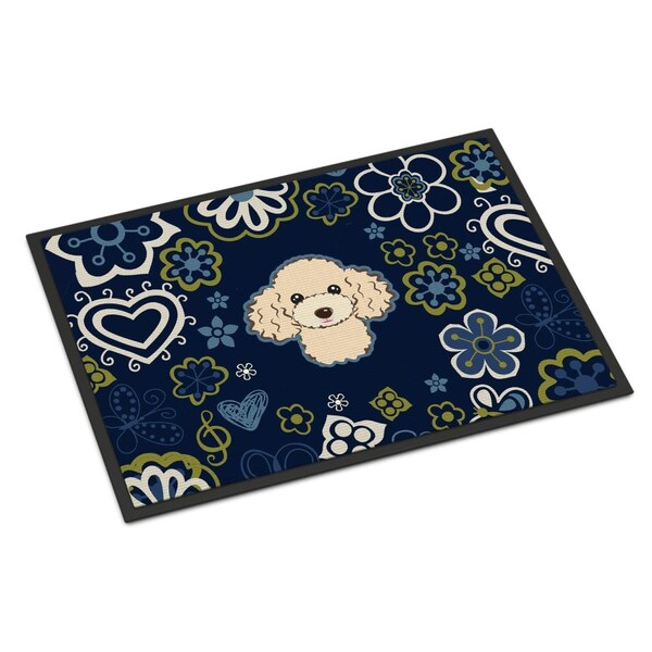 Carolines Treasures 24 x 36 in. Blue Flowers Buff Poodle Indoor or Outdoor Mat - BB5109JMAT