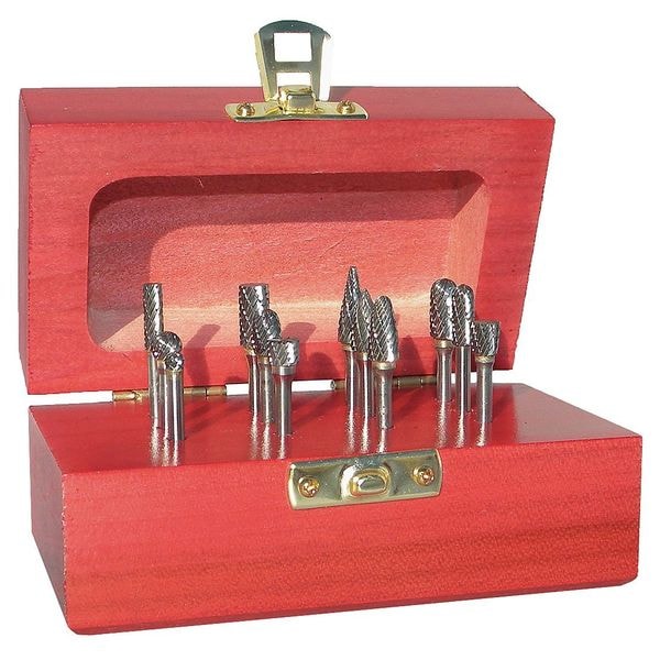 Zoro Select Carbide Bur Set, Double Cut, 1/4 in, 12 pc - 310-120022
