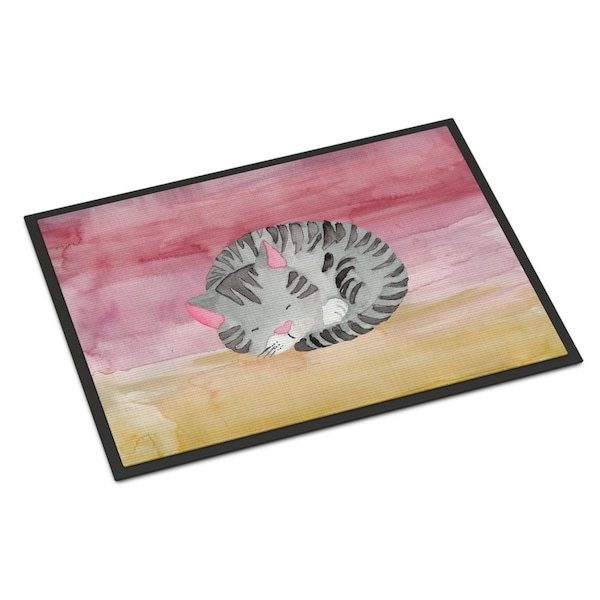 Carolines Treasures 24 x 36 in. Sleeping Grey Cat Watercolor Indoor or Outdoor Mat - BB7353JMAT