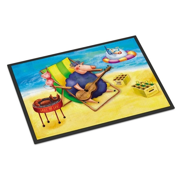 Carolines Treasures Pig Sunbathing on the Beach Indoor or Outdoor Mat, 18 x 27 in. - APH0079MAT