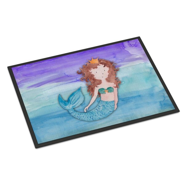 Carolines Treasures 24 x 36 in. Brunette Mermaid Watercolor Indoor or Outdoor Mat - BB7422JMAT