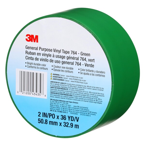 3M Vinyl Tape, Green, 2" x 36 yd., 5 mil - 70006281813
