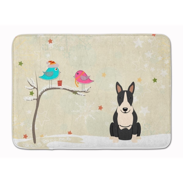 Carolines Treasures Christmas Bull Terrier Black and White Machine Washable Memory Foam Mat - BB2605RUG