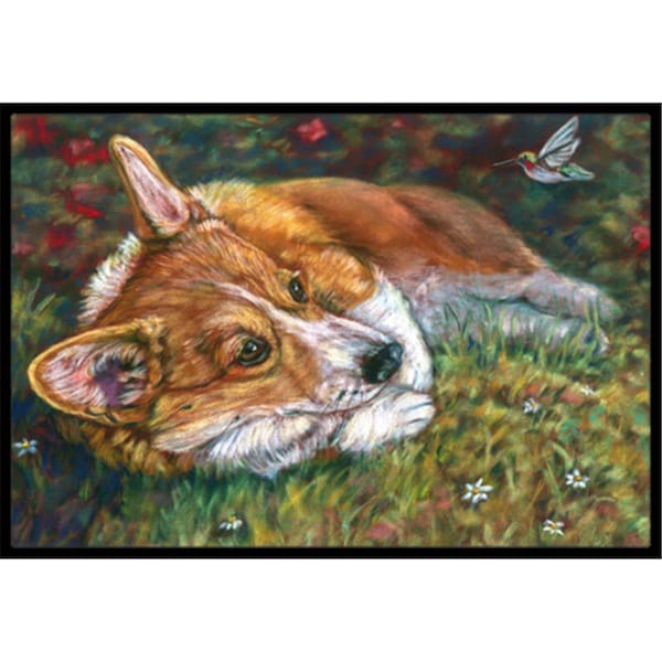 Carolines Treasures Corgi Pastel Hummingbird Indoor and Outdoor Mat- 18 x 27 in. - 7326MAT