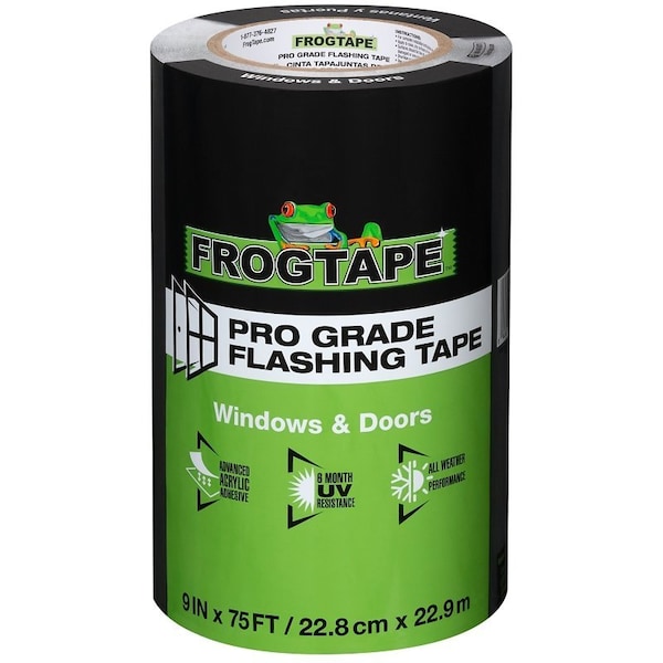 Frogtape Flashing Tape, 75 ft L, 9 in W, Black, Acrylic Adhesive - 105726