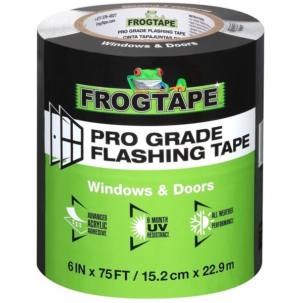 Frogtape Flashing Tape, 75 ft L, 6 in W, Black, Acrylic Adhesive - 105725