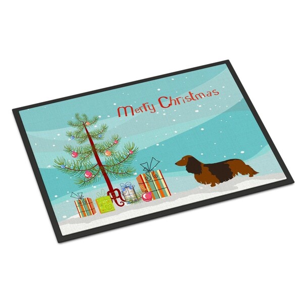 Carolines Treasures Longhaired Dachshund Christmas Indoor or Outdoor Mat - 18 x 27 in. - BB8449MAT