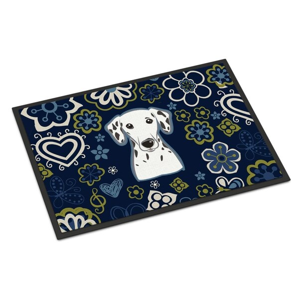 Carolines Treasures 18 x 27 in. Blue Flowers Dalmatian Indoor or Outdoor Mat - BB5061MAT
