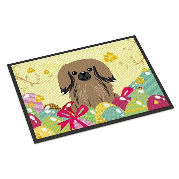 Carolines Treasures 18 x 27 in. Easter Eggs Pekingnese Tan Indoor or Outdoor Mat - BB6102MAT