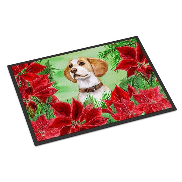 Carolines Treasures Beagle Poinsettas Indoor or Outdoor Mat, 24 x 36 in. - CK1334JMAT