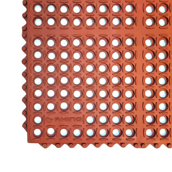 Rhino Mats M-Series Drainage Mat, Rubber, Drainage Holes, 39 in W x 58 in L, Terra Cotta - M-3958R