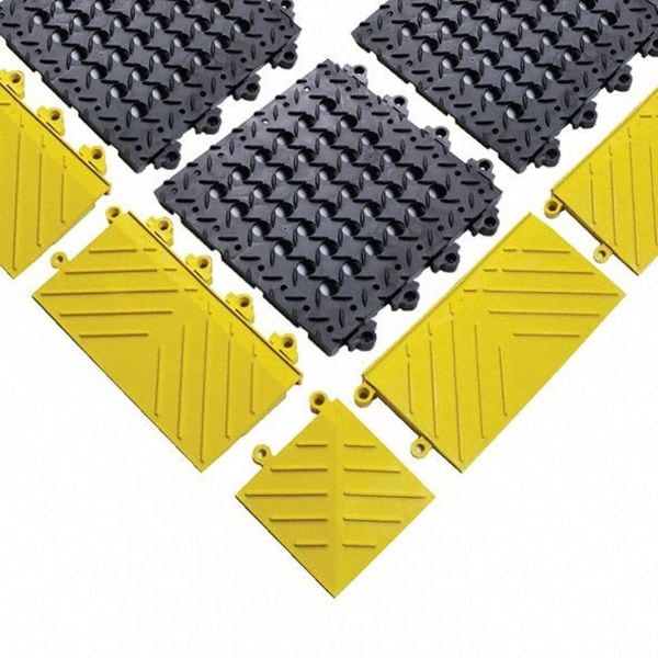Notrax Interlocking Drainage Mat, 3 ft L x 3 ft W, 1 in Thickness, PVC, Diamond, Black - 620S3636BY