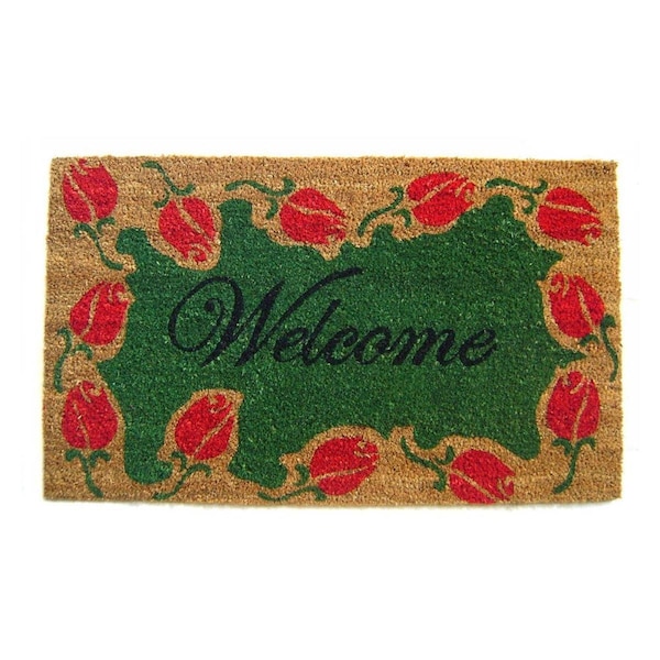Geo Crafts 18 x 30 in. PVC Backed Tulip Border Welcome Entry Way Doormat - GE132140
