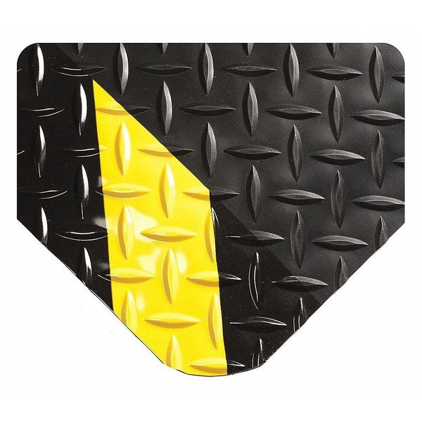Wearwell Antifatigue Mat, 75 ft. L x 3 ft. W, 15/16" Thickness, Diamond Plate, Black/Yellow - 414.1516X3X75CHV