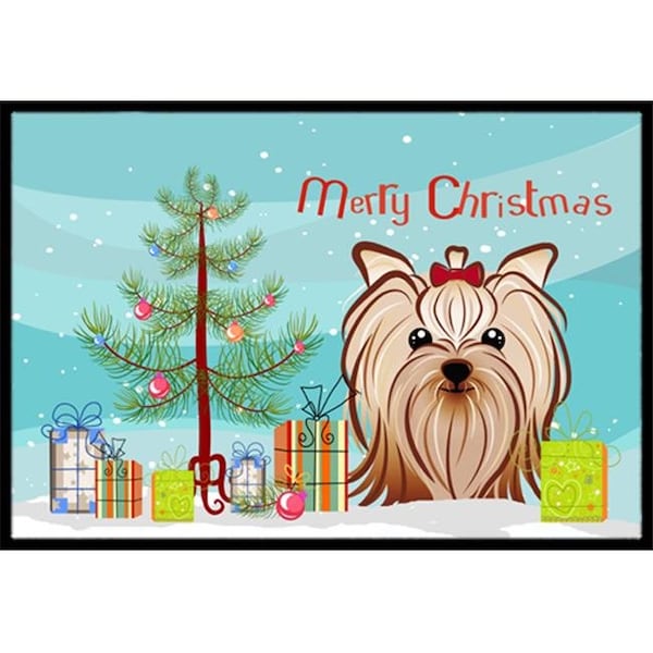 Carolines Treasures Carolines Treasures BB1576MAT Christmas Tree & Yorkie Yorkishire Terrier Indoor or Outdoor Mat; 18 x 27 - BB1576MAT