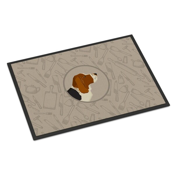 Carolines Treasures 18 x 27 in. Basset Hound in the Kitchen Indoor or Outdoor Mat - CK2165MAT