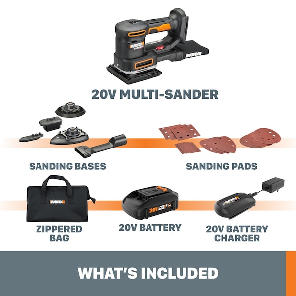 Worx 20V Power Share Sandeck 5-in-1 Cordless Multi-Sander - WX820L