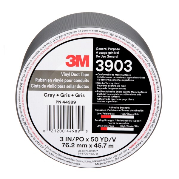 3M Duct Tape, 6.3 Mil, 3"x50 yds., Gray, PK18 - T9883903