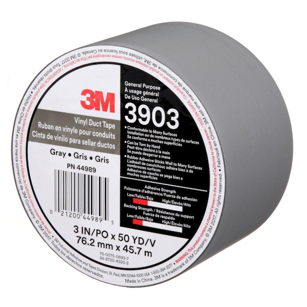 3M Duct Tape, 6.3 Mil, 3"x50 yds., Gray, PK18 - T9883903
