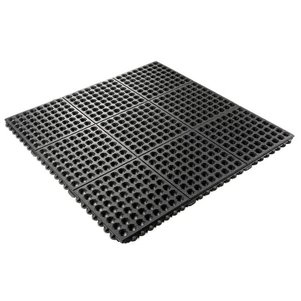 Wearwell Interlocking Drainage Mat Tile, 3 ft W x Grease Resistant Natural Rubber, Black - 572